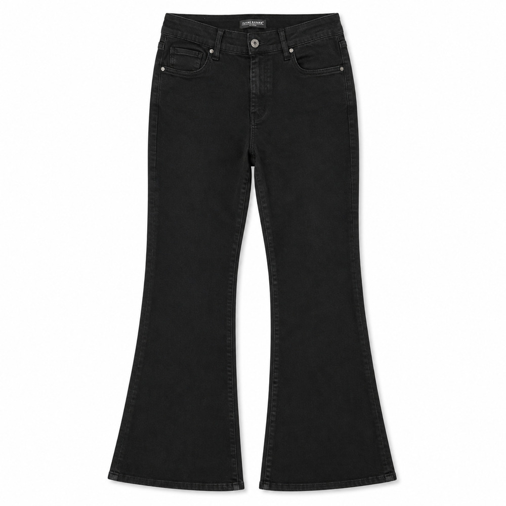 Flying Banana Flare Leg Jeans Womens Size 12L Black High Rise Dark Wash Stretch